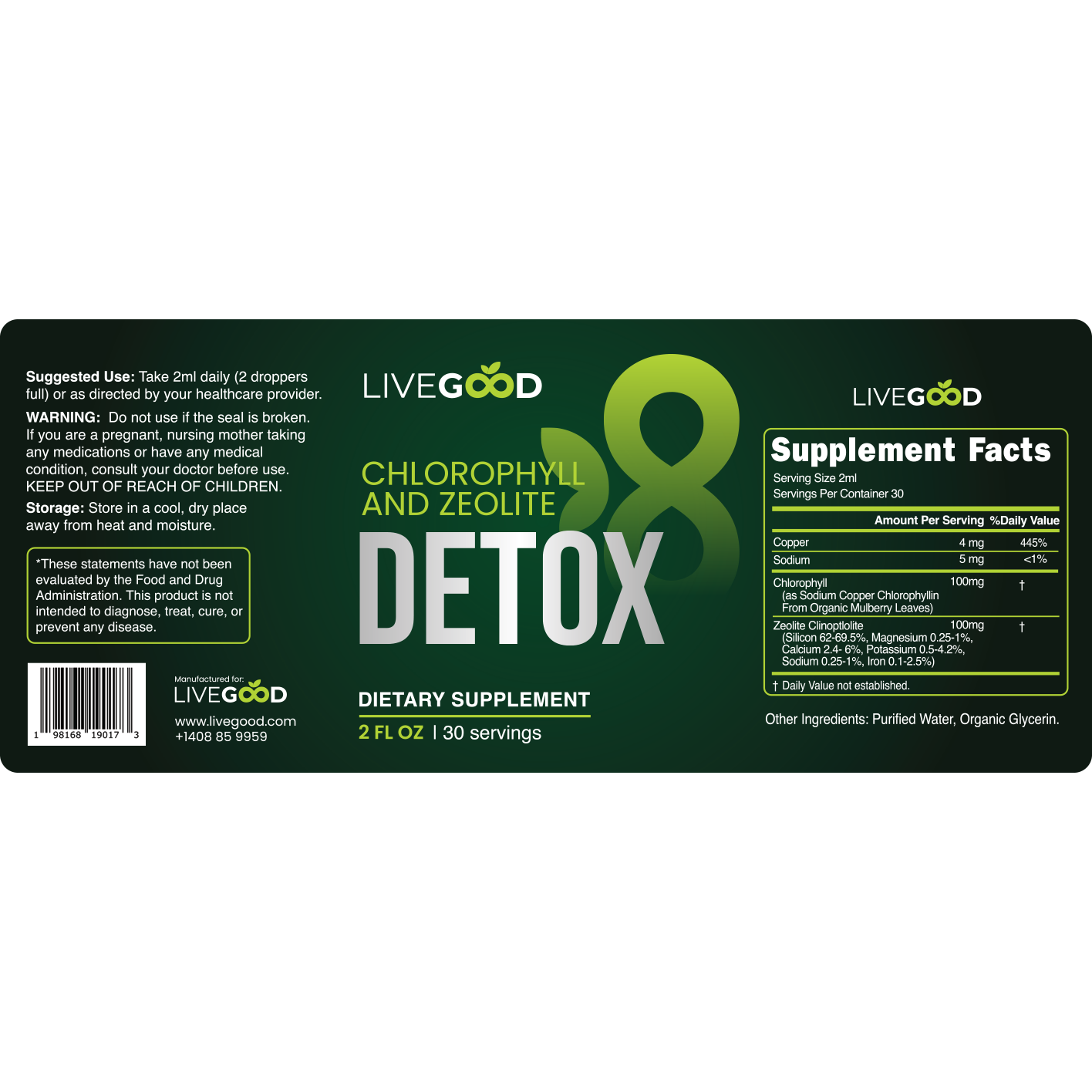 Chlorophyll and Zeolite Detox Label Chlorophyll and Zeolite Detox Label